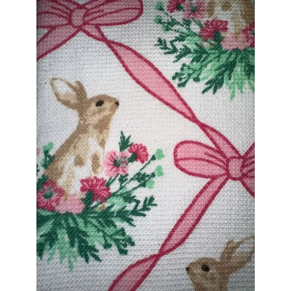 SA Easter Bunny Floral Trellis White Pink Cotton Tea Kitchen Towels Set of 3